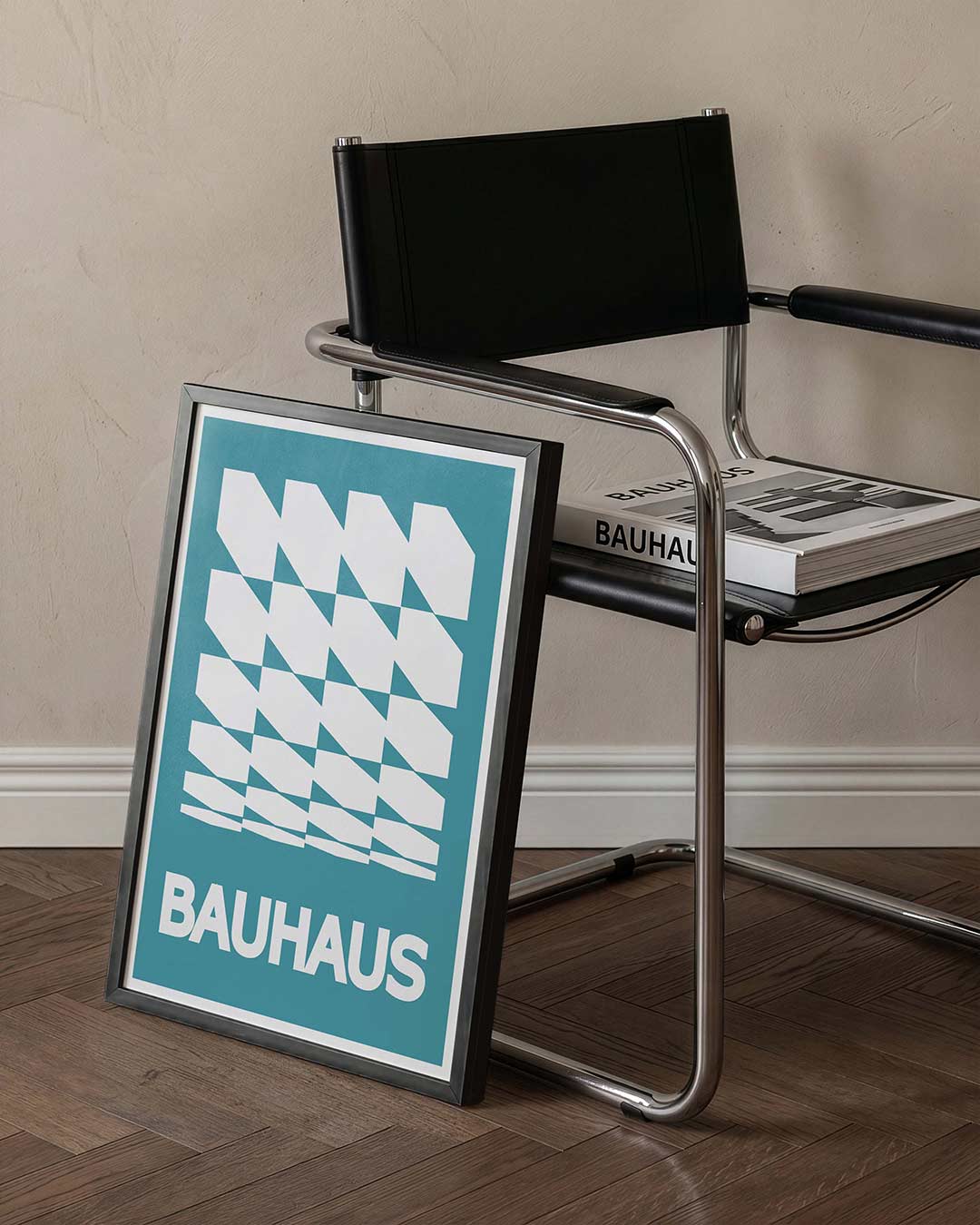 Vormritme en lijnen – staande Bauhaus poster voor aan de muur