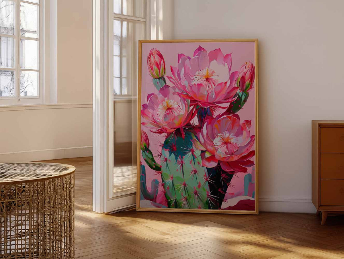 Kleurrijke Cactus Bloei – vrolijke paasillustratie als portret poster