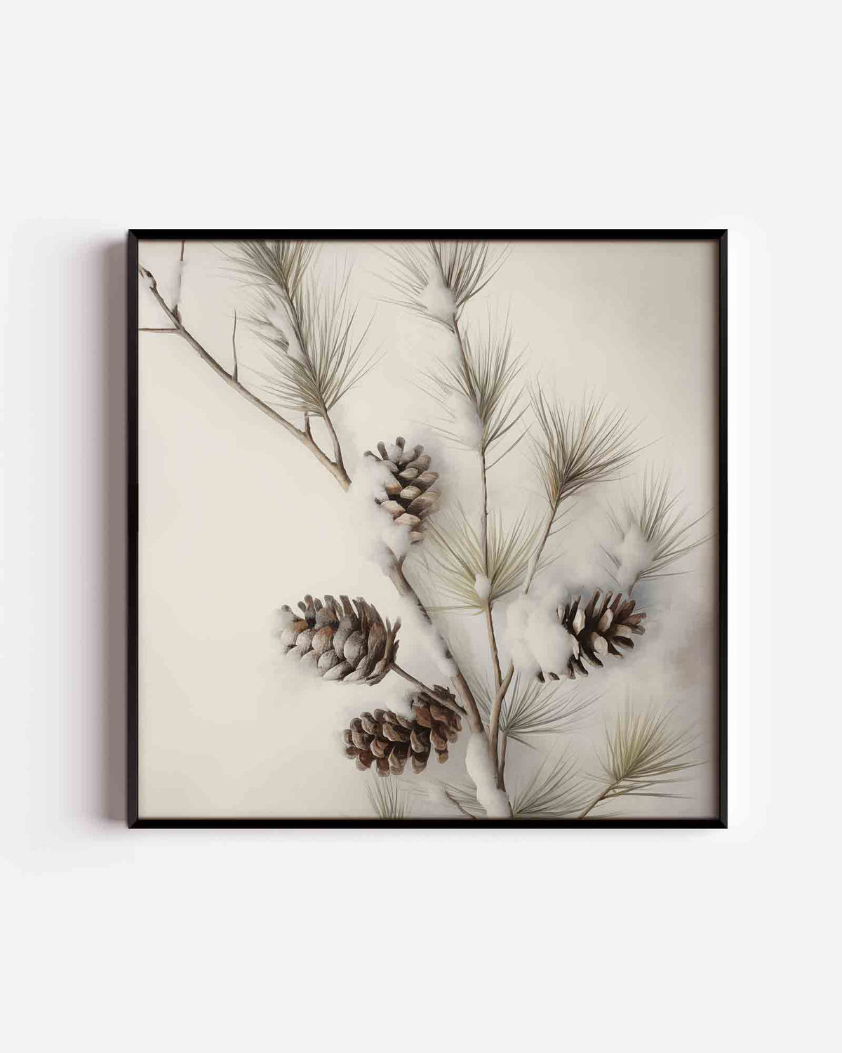 Dennenappels met sneeuw – kerst vierkante poster als wanddecoratie