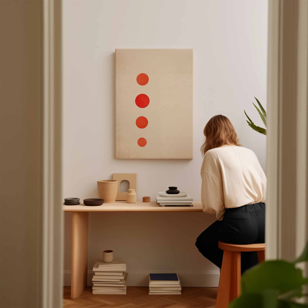 Minimalistisch Rood Cirkelkunstwerk – plexiglas kunstwerk als wanddecoratie