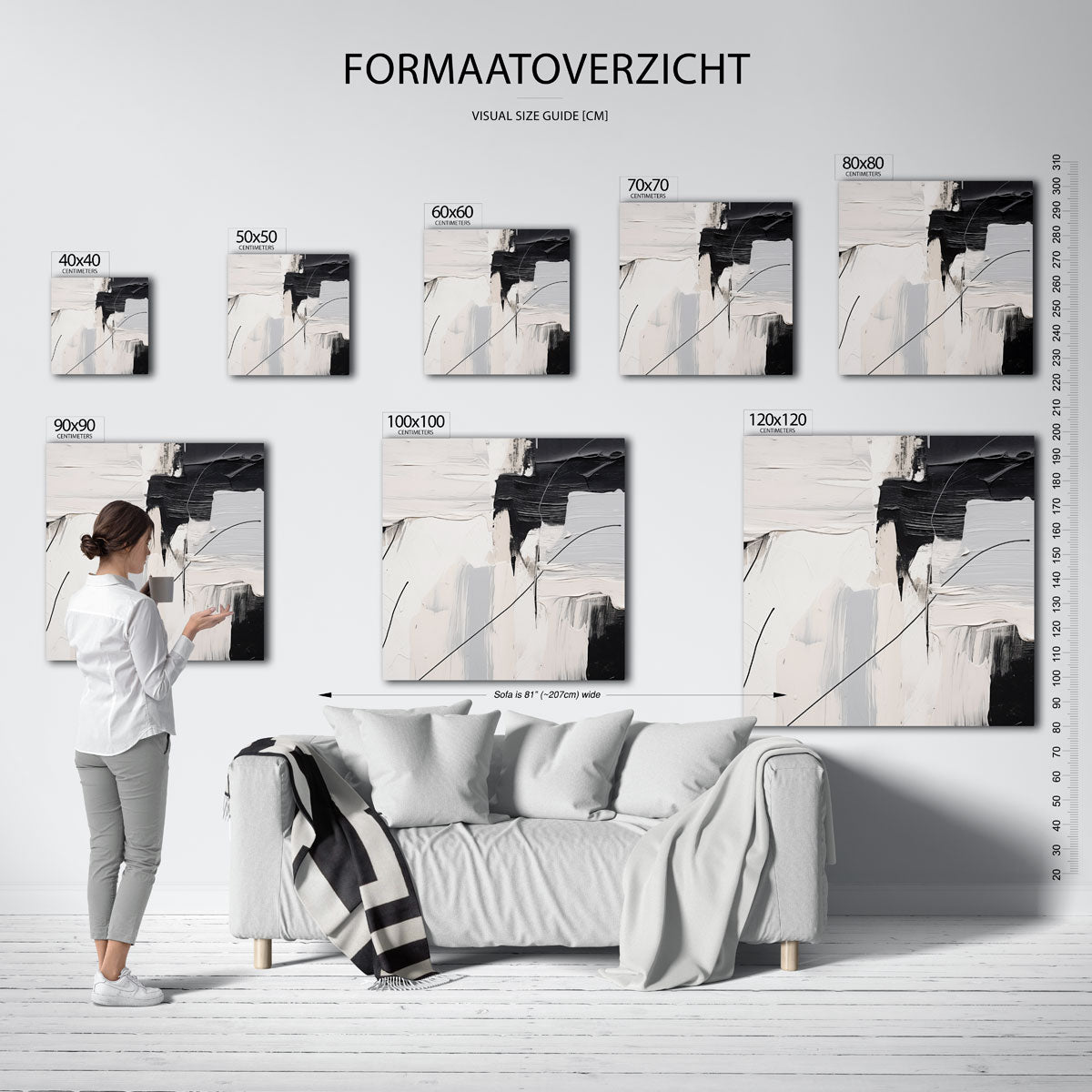 Abstracte zwart wit – vierkante muurposter met abstracte vormen