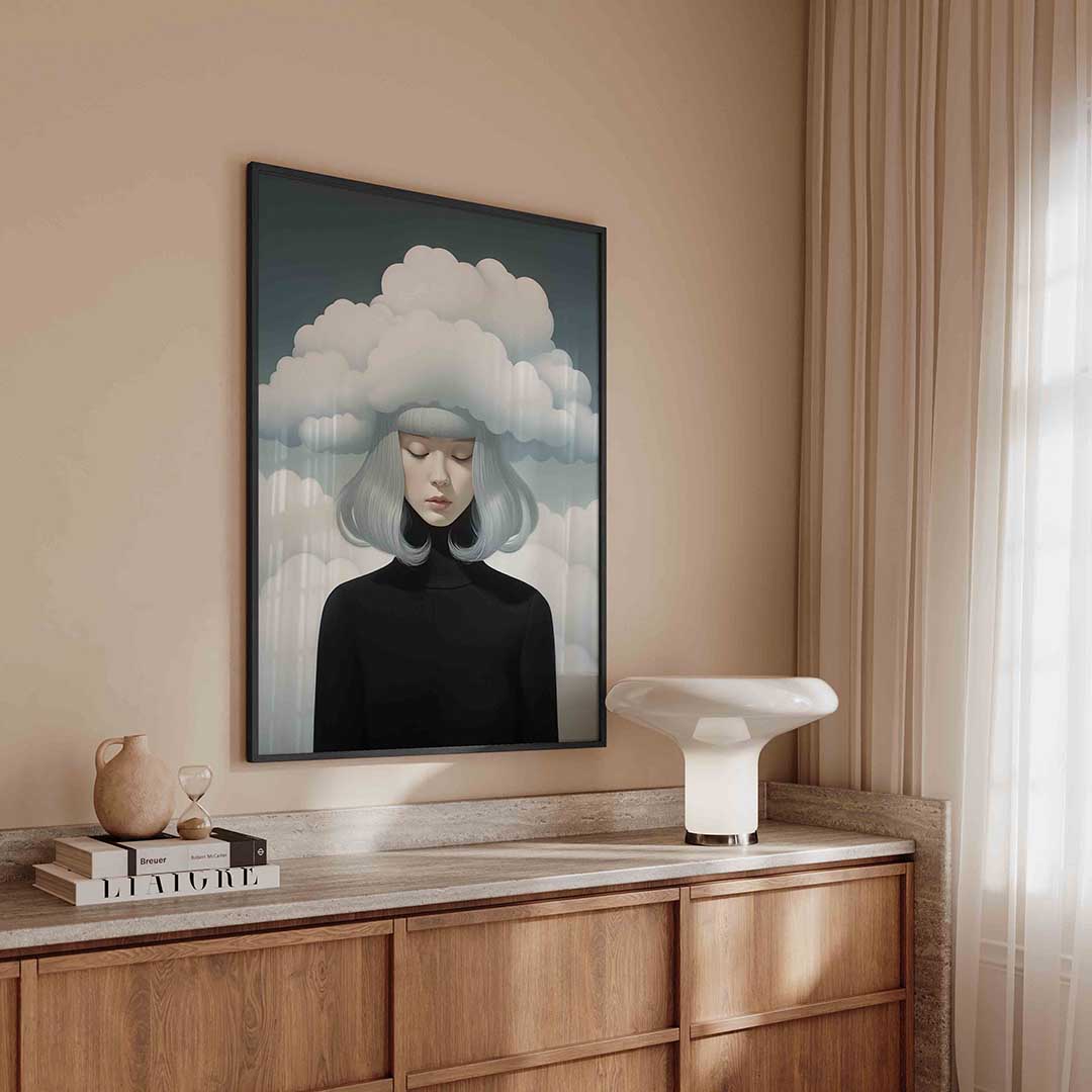 Vrouw met wolken – surreal poster in staand formaat
