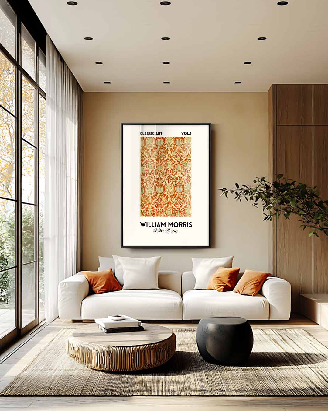 Klassiek Bloemendessin Behang – kunstwerk met zwarte baklijst