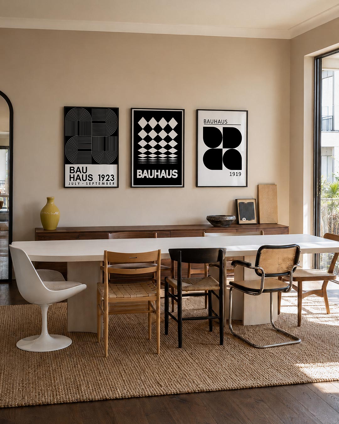 Lijnen en vlakkenspel posterset – tweede productweergave – deze posterset in drie delen toont een dynamisch spel van witte