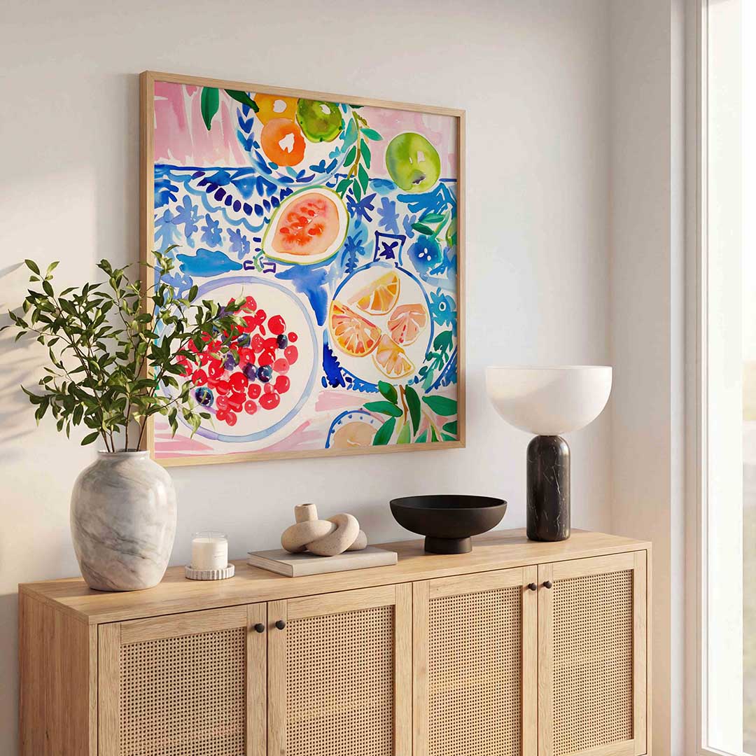 Fruit en patronen – illustratie poster in vierkant formaat