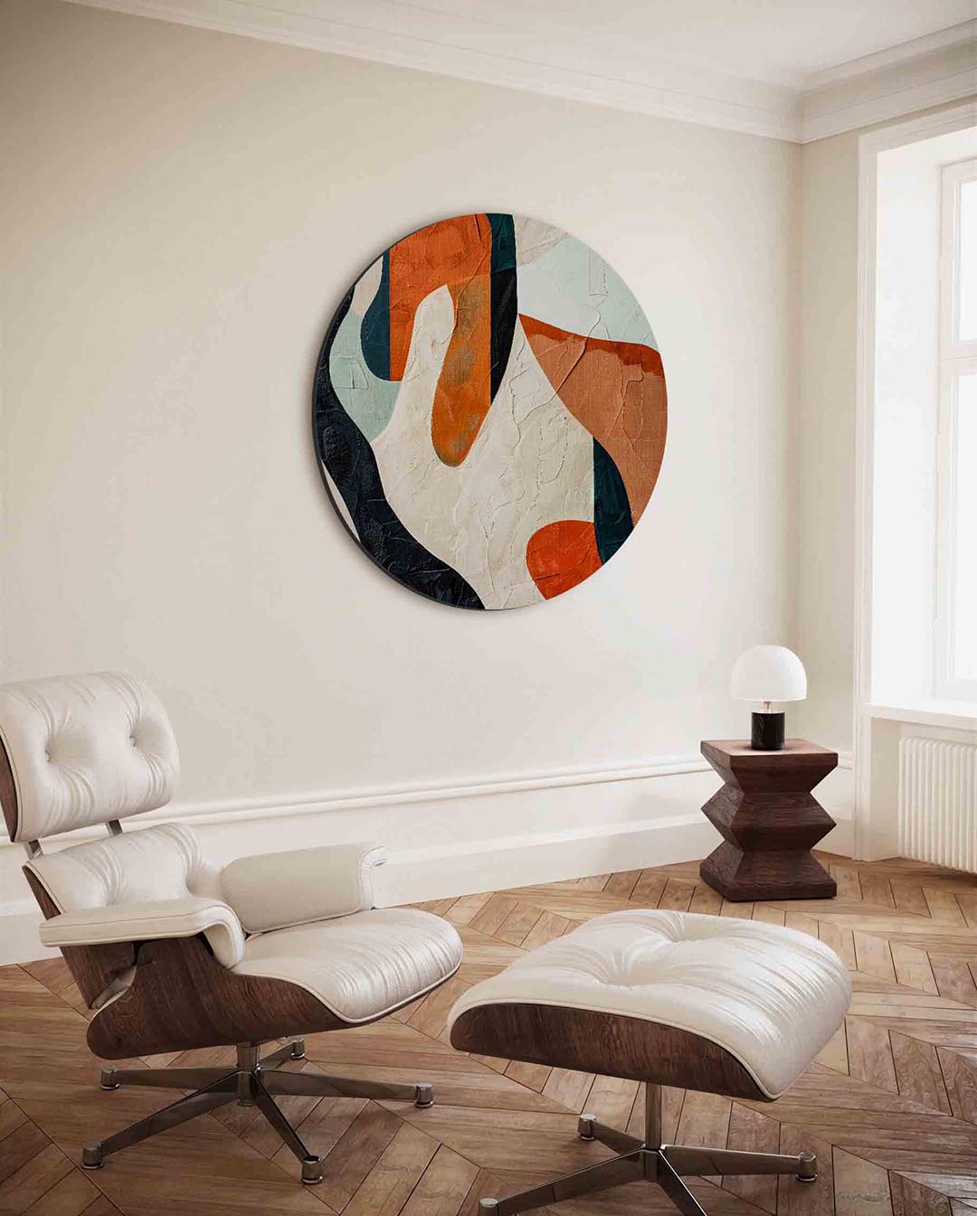 Abstracte vormen – moderne ronde wanddecoratie met vrouwelijk portret