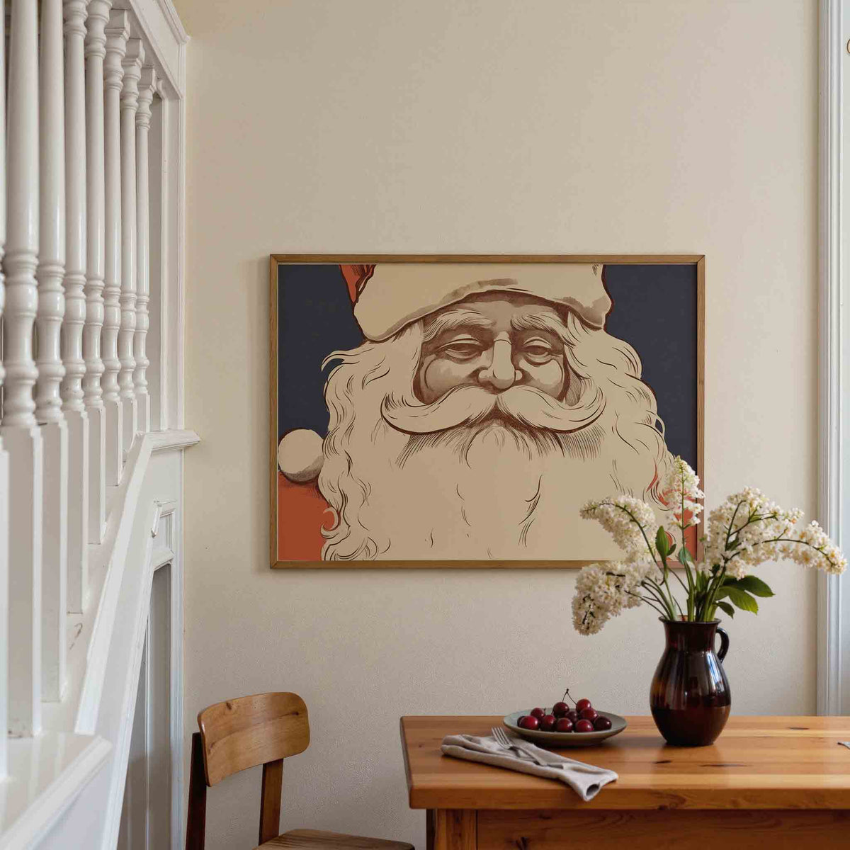 Kerstman portret – liggende illustratie poster als wanddecoratie