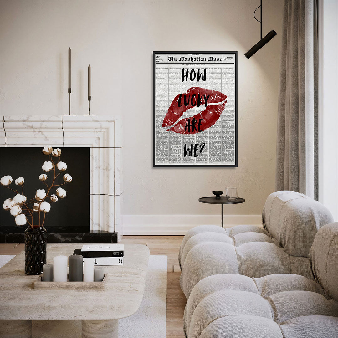 Krant met lippen – staand wanddecoratie kunstwerk