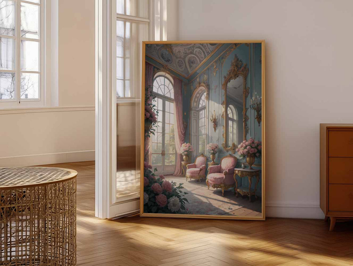Romantische Bloemenkamer – vrolijke paasillustratie als portret poster