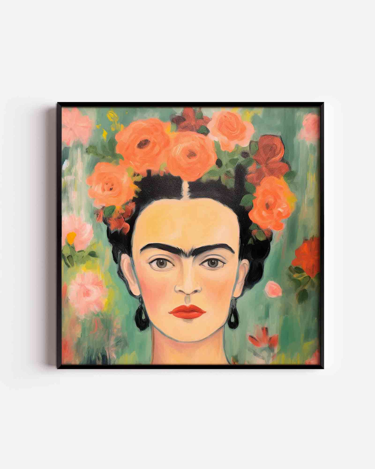 Portret met bloemen – kleurrijke illustratie poster als wanddecoratie