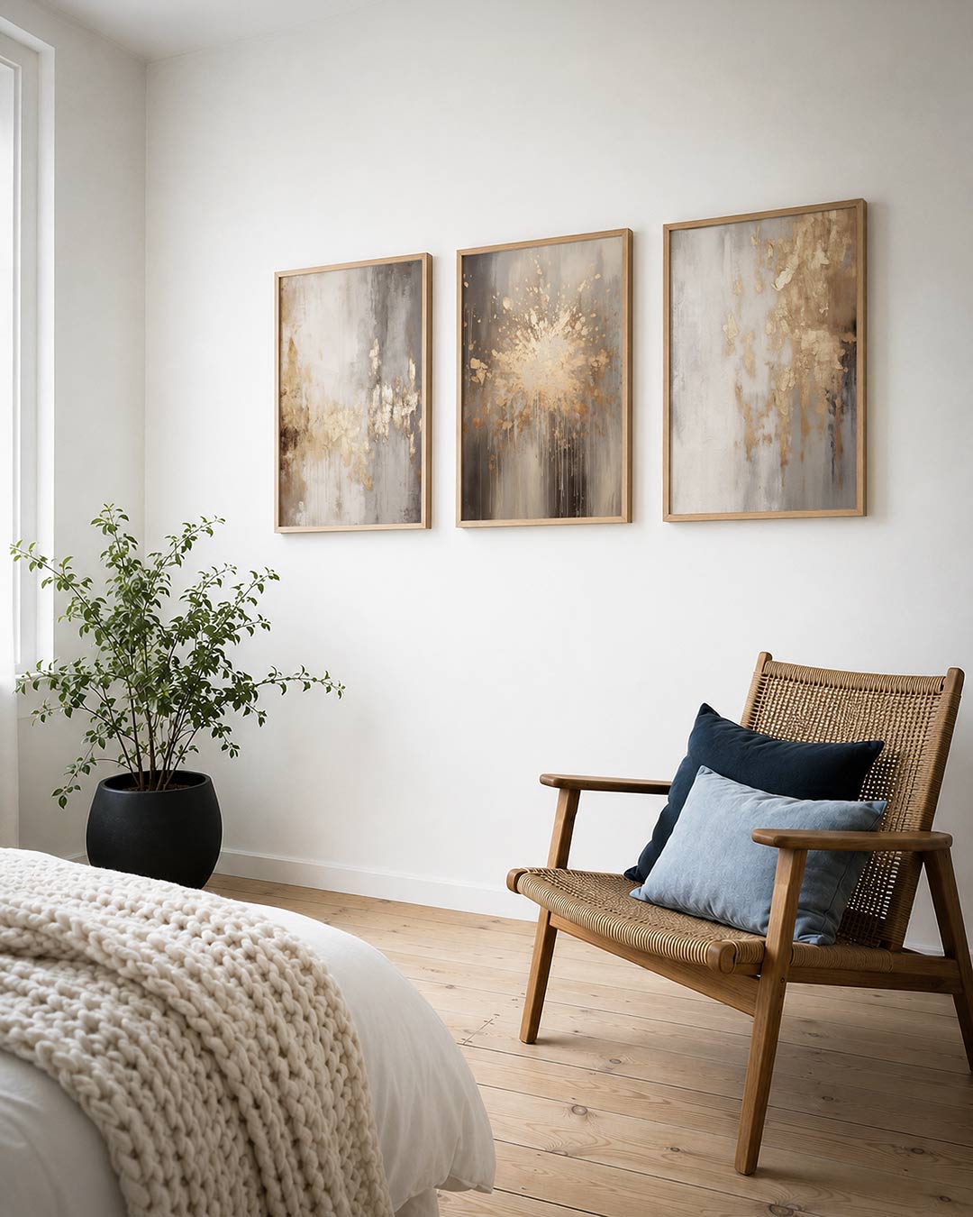 Gouden vervaging – deze posterset in drie delen toont een subtiele mix van goud en grijs, met – weergave 3