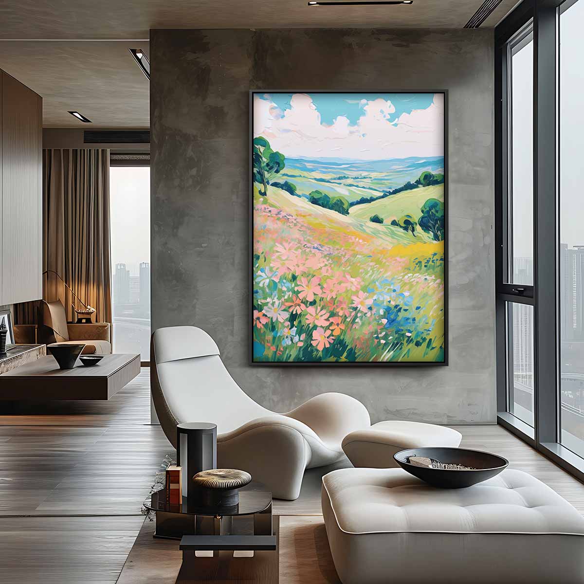 Zomerse Bloemenveld Harmonie – canvas kunstwerk als wanddecoratie