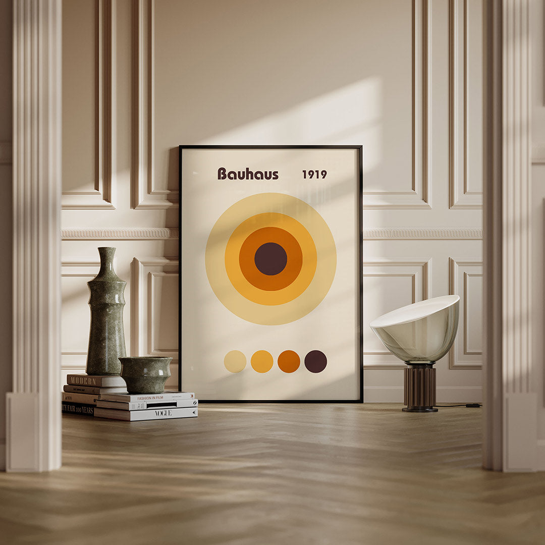 Cirkelvormen en kleur – moderne Bauhaus wandkunst als poster