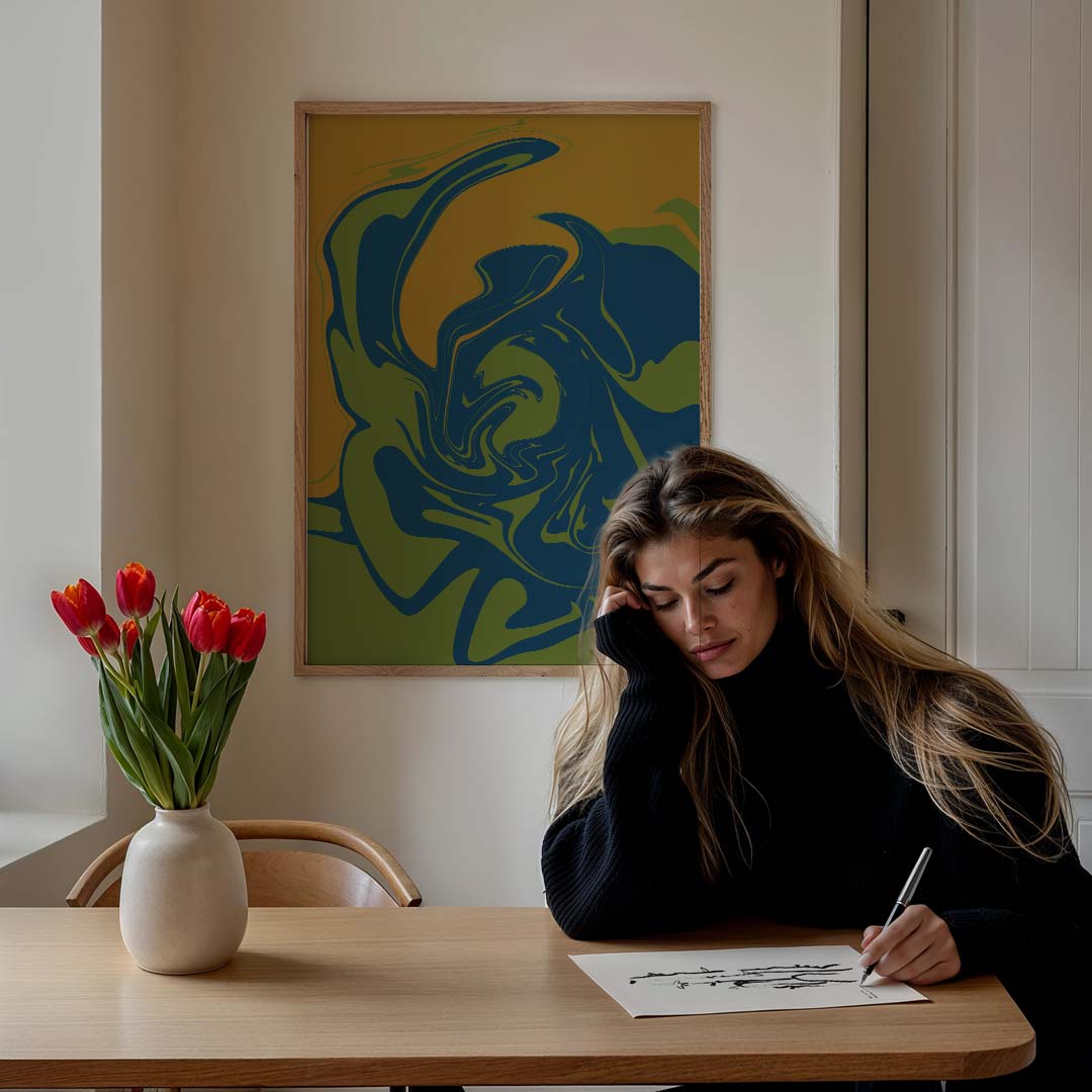 Abstracte Kleurenswirls – staande muurposter met kleurrijke abstracte vormen