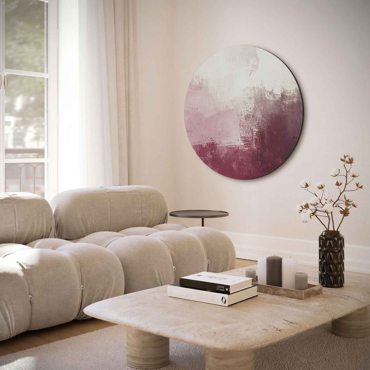 Abstracte roze – moderne abstracte muurcirkel voor aan de muur