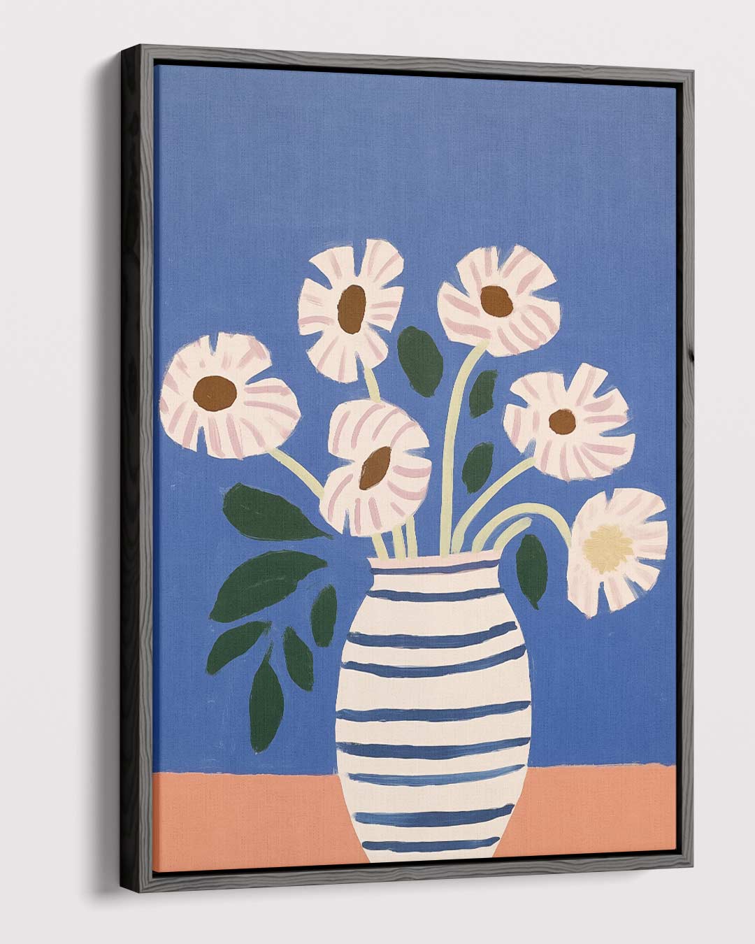 Stralende Bloemen in Gestreepte Vaas – dibond kunstwerk als wanddecoratie