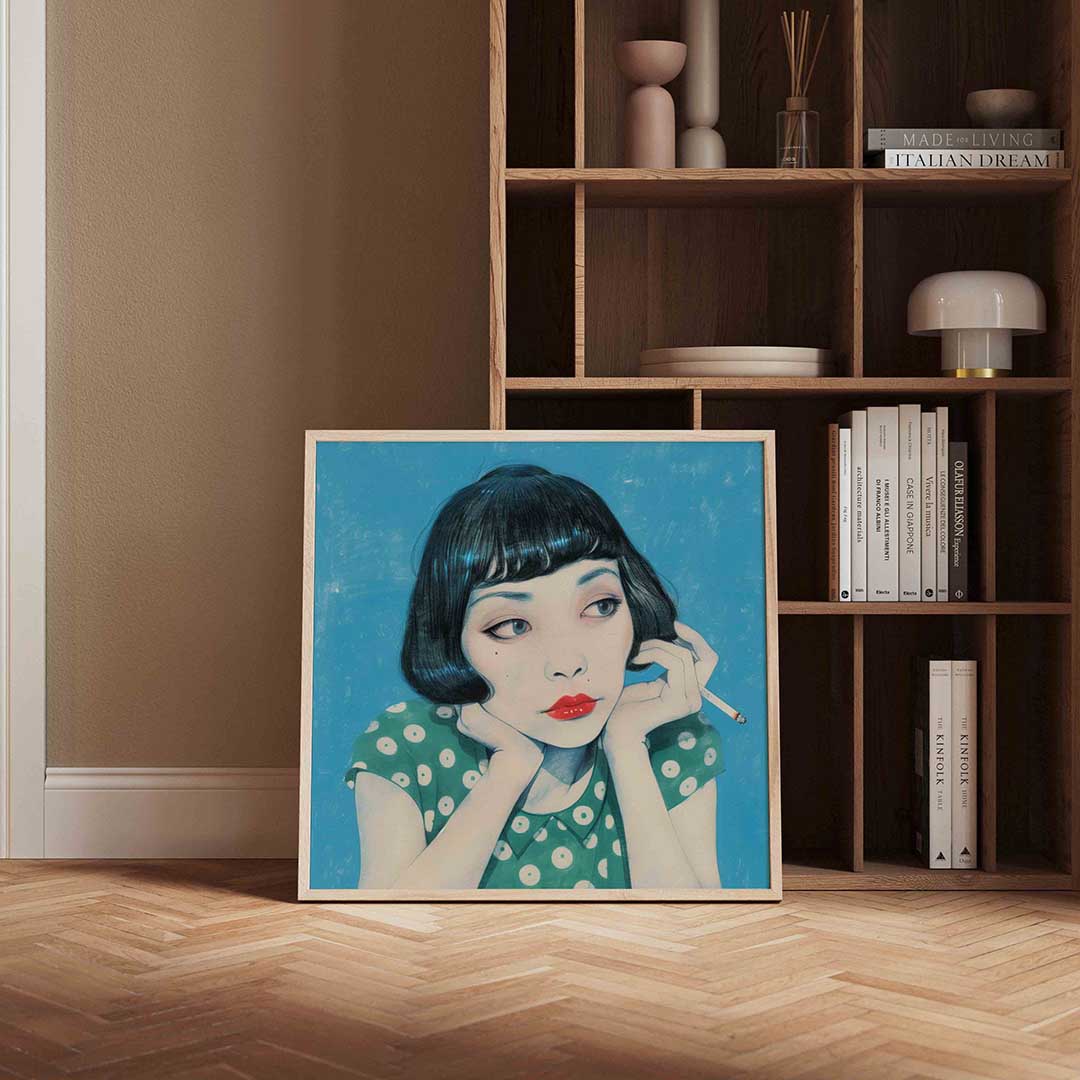 Vrouw met sigaret – vierkante design wanddecoratie van WallArtistic