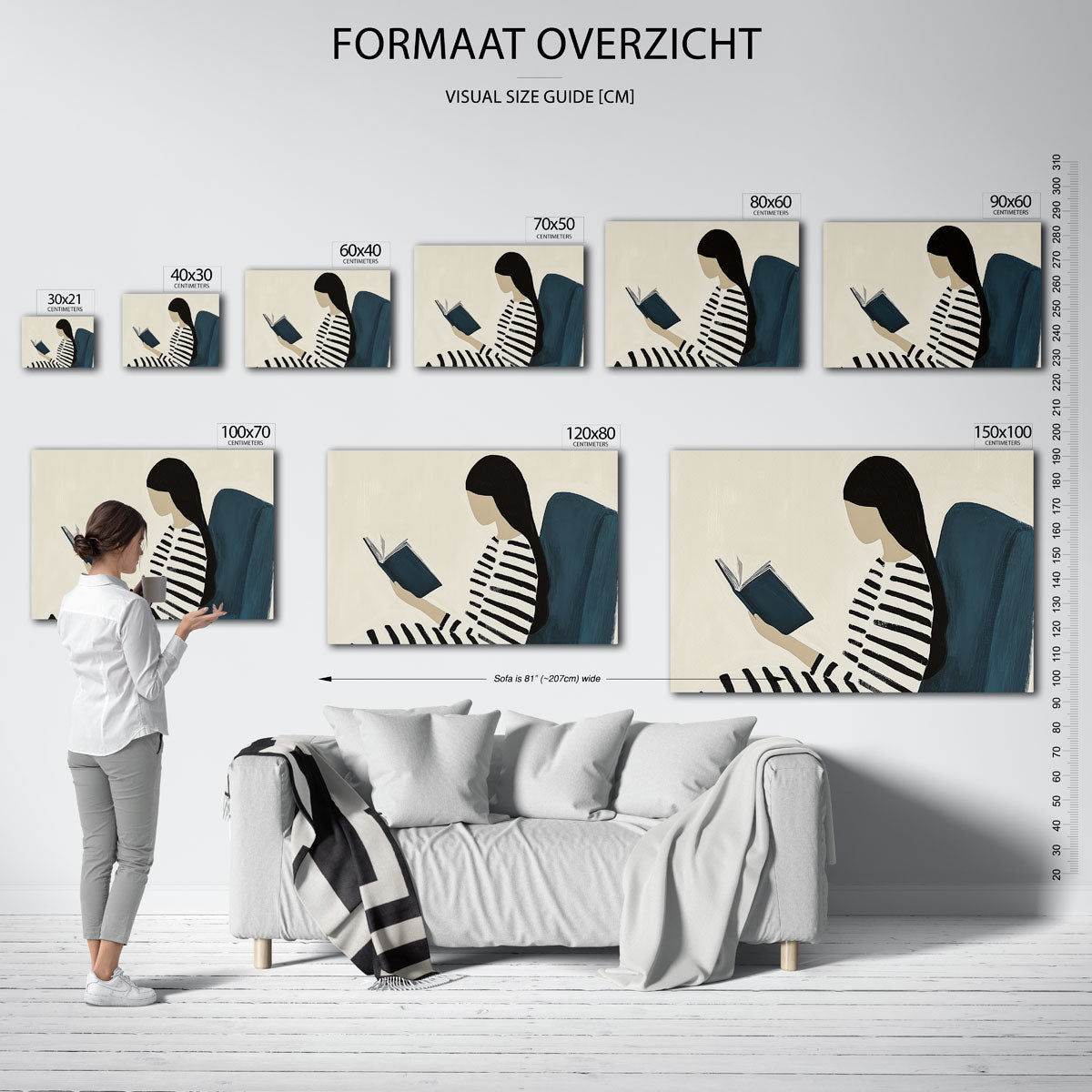 Lezende vrouw – landscape muurposter met eigentijdse illustratie