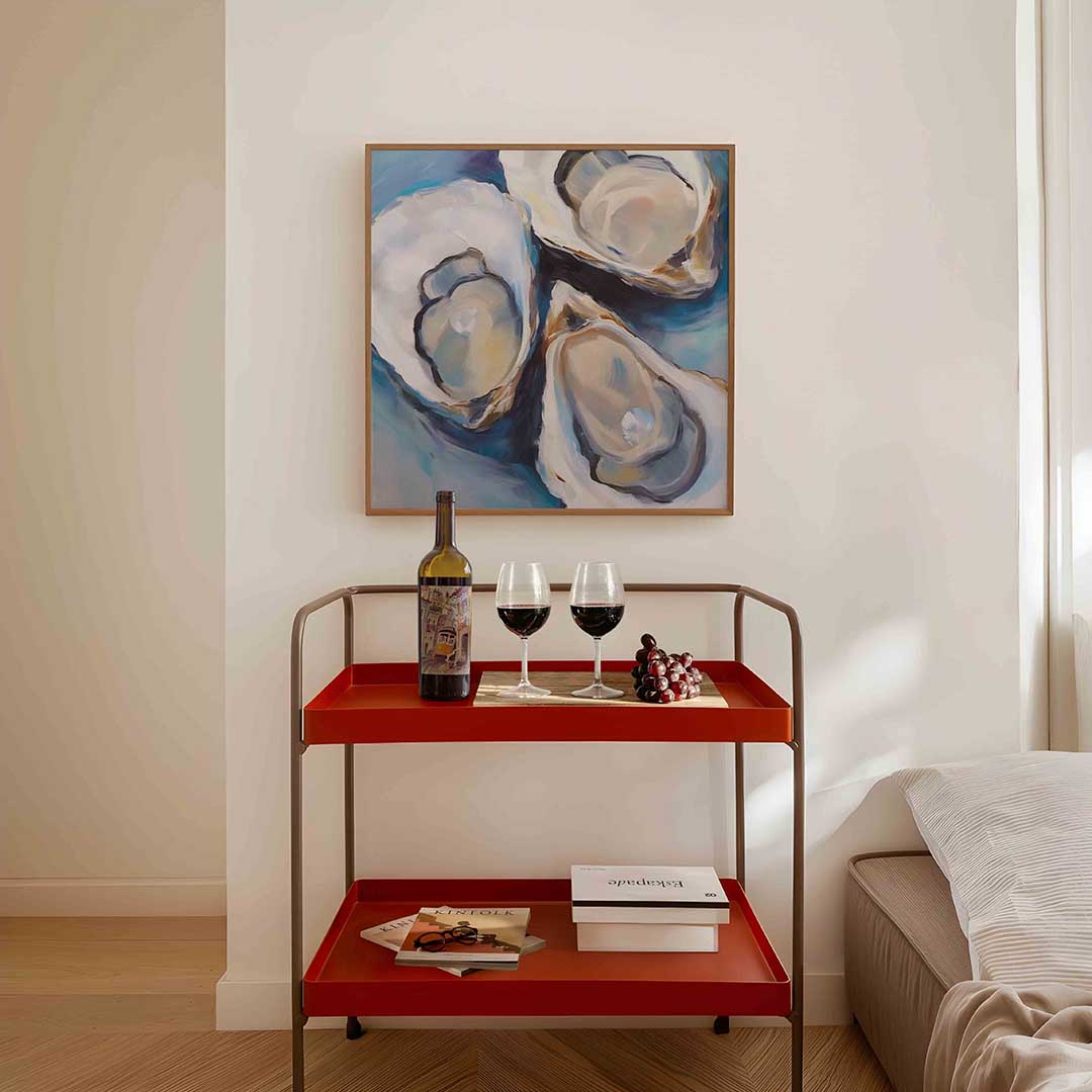 Drie oesters – vierkante keuken wanddecoratie van WallArtistic