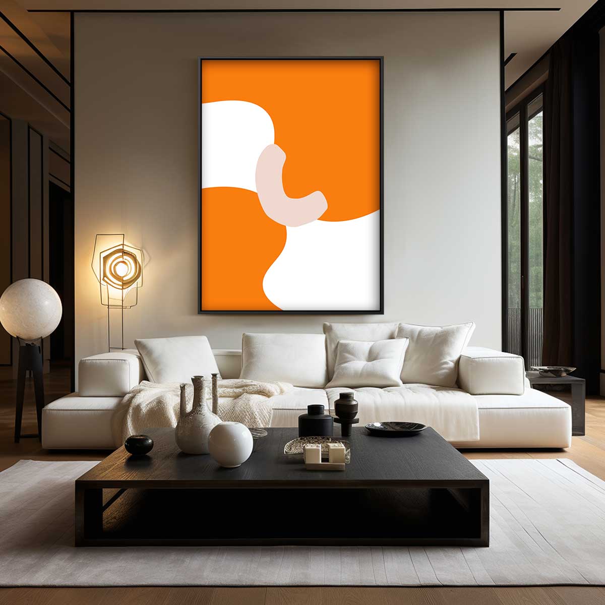 Speelse Oranje Golven – modern portret kunstwerk van WallArtistic