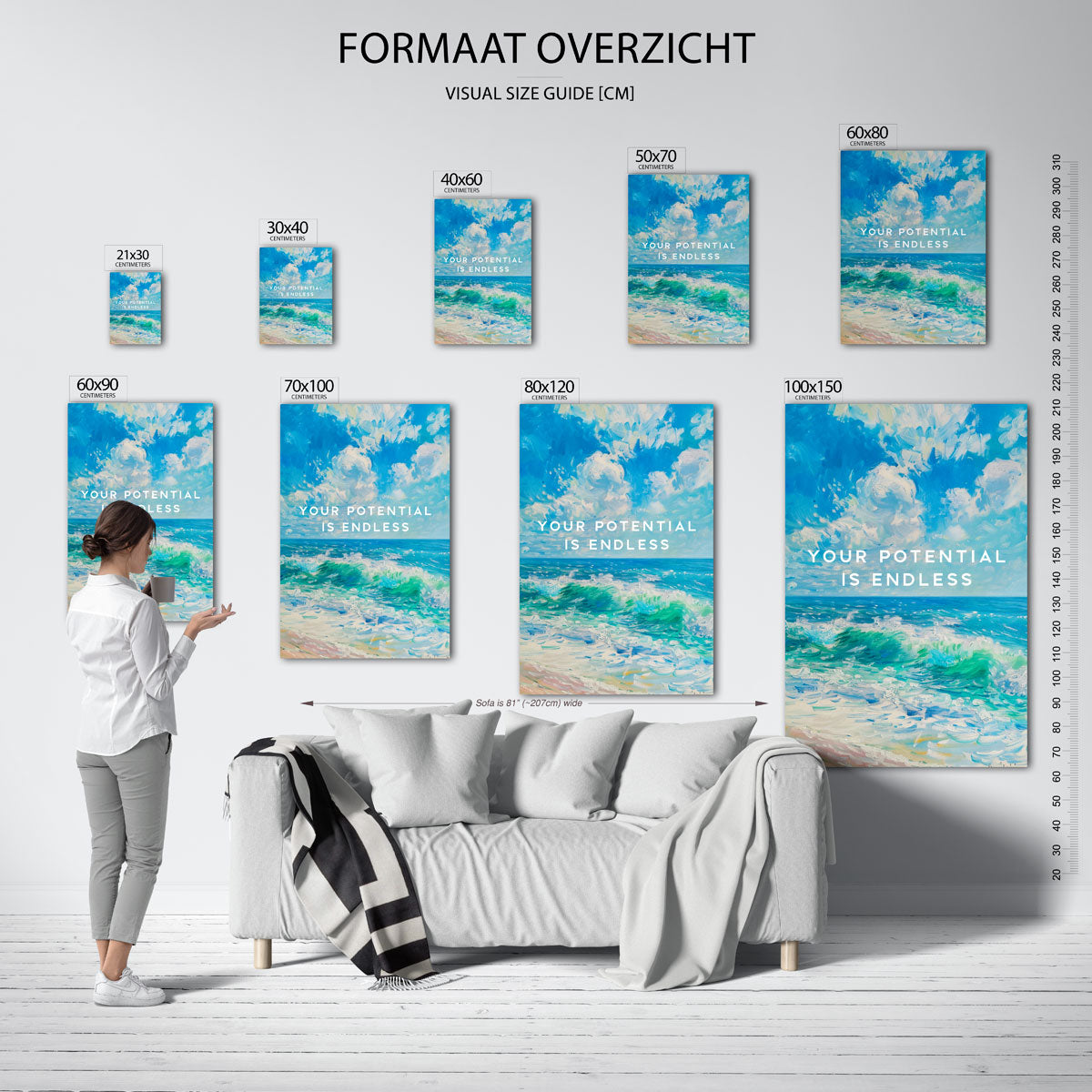 Golvende zee en lucht – staande muurposter met kleurrijke illustratie