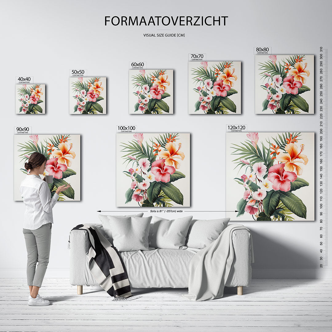 Bloemenpracht kunstwerk – dit kunstwerk toont een weelderige compositie van bloemen in levendige kleuren, met een harmonieuze