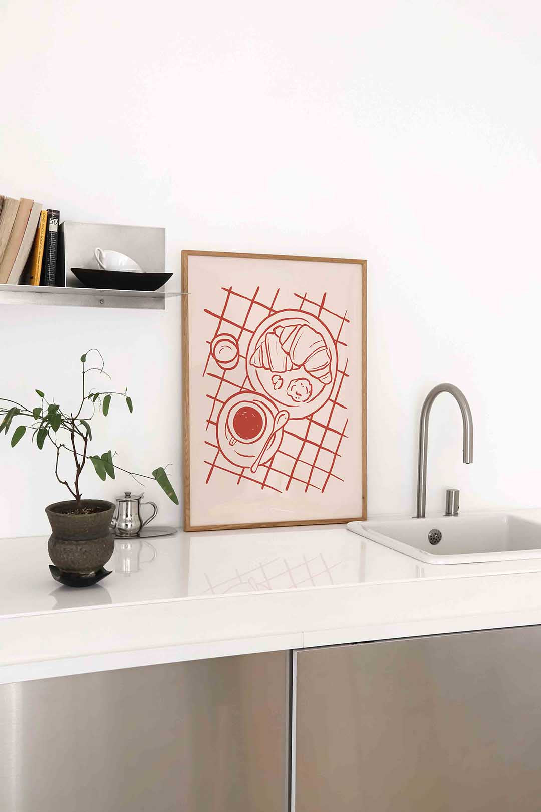 Ontbijt met croissant – staande keuken wanddecoratie van WallArtistic