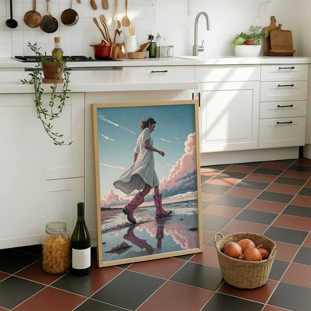 Strandwandeling in Stijl – staande muurposter met zomerse uitstraling
