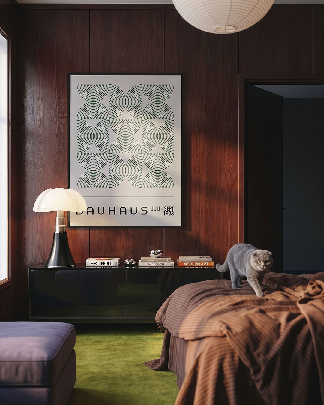 Cirkelritme en lijnen – geometrische Bauhaus poster in staand formaat