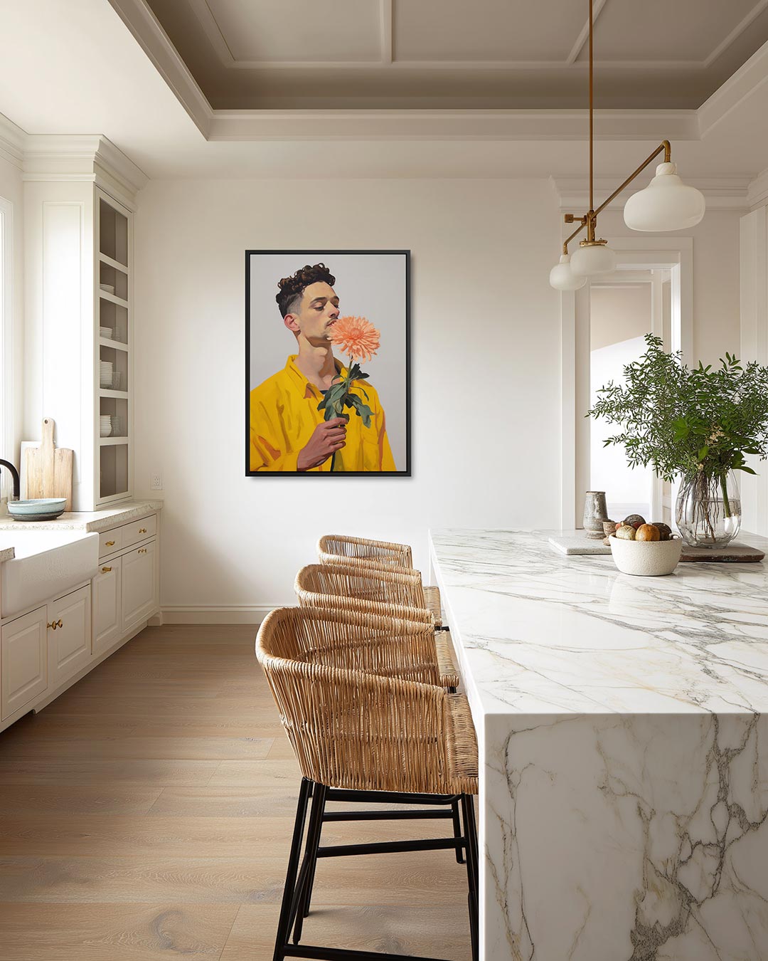 Bloem en gele jas – staand wanddecoratie kunstwerk