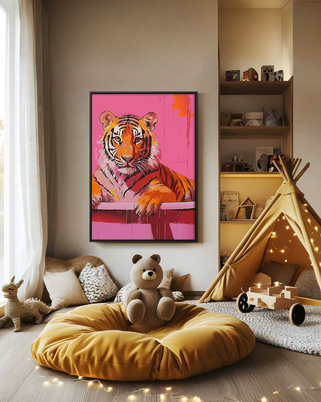 Kleurrijke Tijger Kunst – canvas wanddecoratie in portret formaat