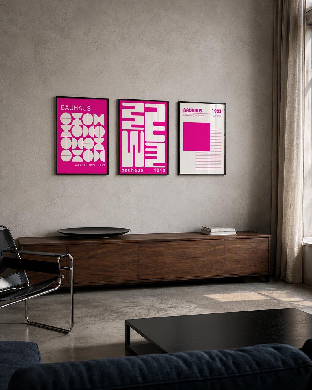 Vormen en vlakken driedelige posterset – deze posterset in drie delen toont een speelse ordening van witte cirkels en halve