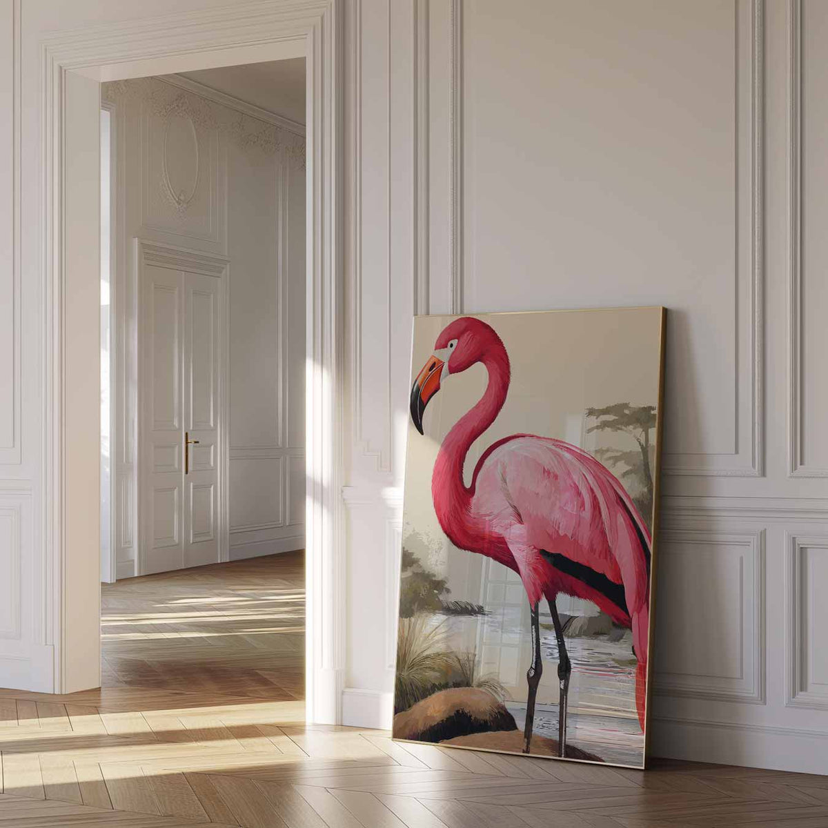 Elegante Flamingo – dierenposter als moderne staande wanddecoratie
