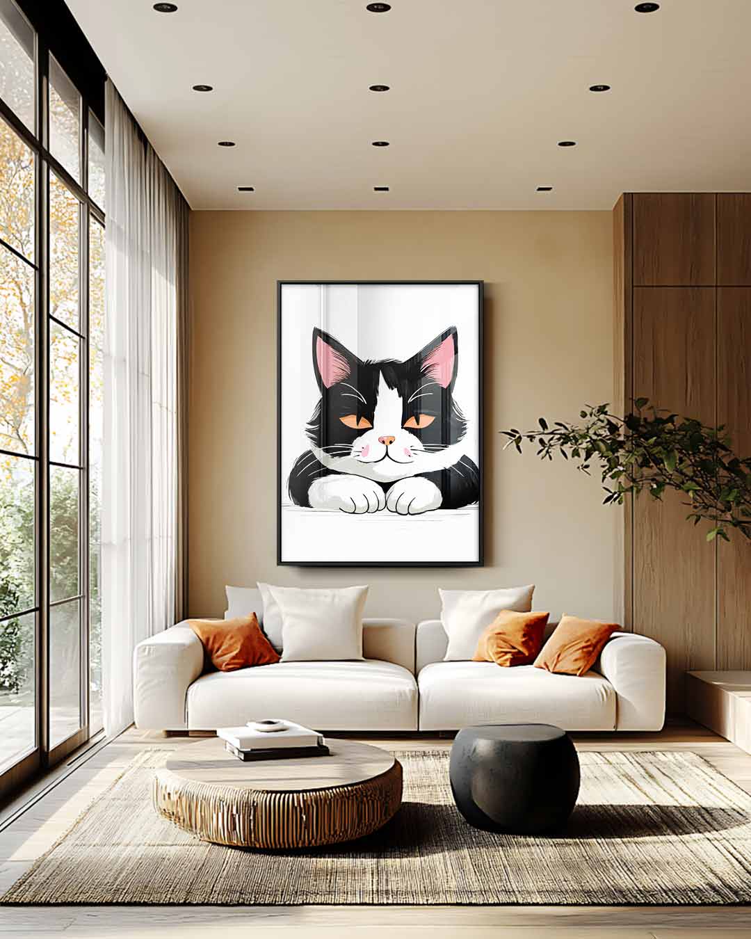 Knappe Kat met Oranje Ogen – modern portret kunstwerk van WallArtistic