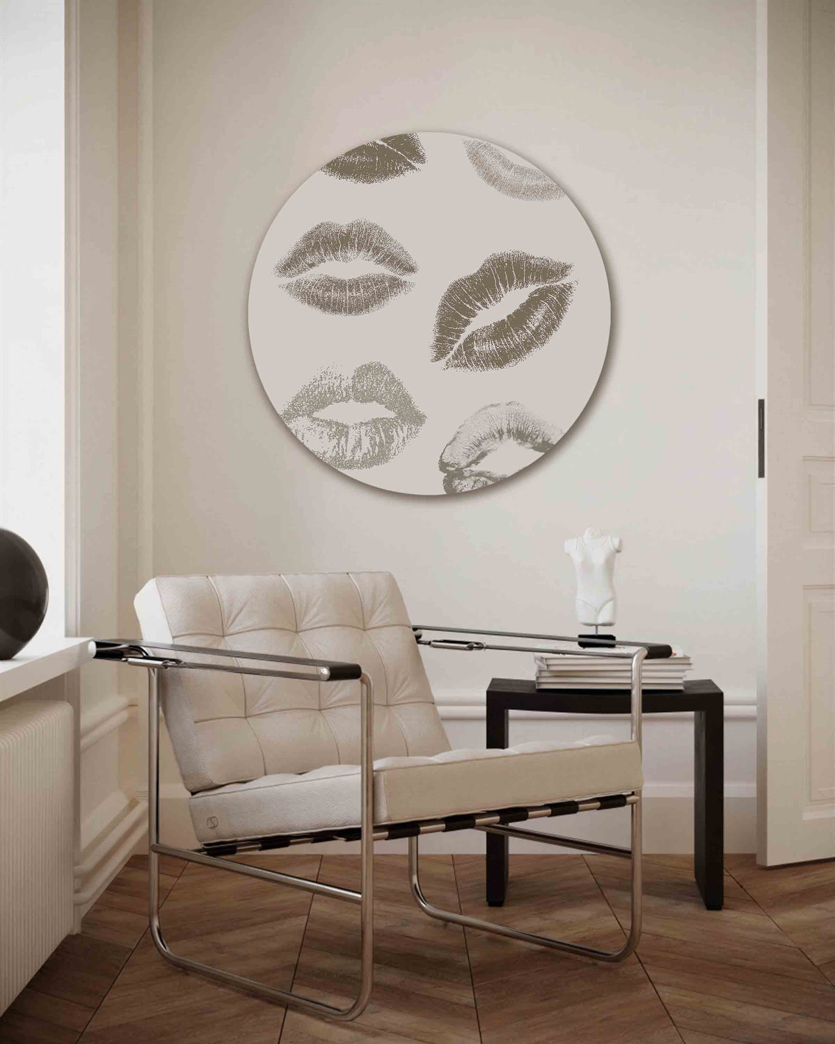 Lippenafdrukken – kleurrijke muurcirkel als ronde wanddecoratie