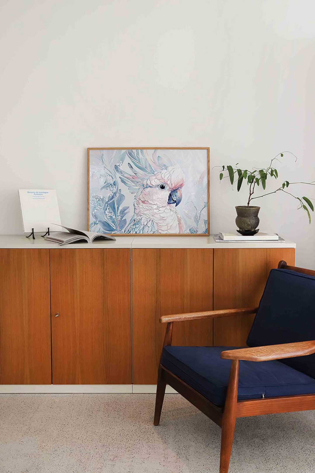 Papegaai met bladeren – liggende dieren wanddecoratie van WallArtistic