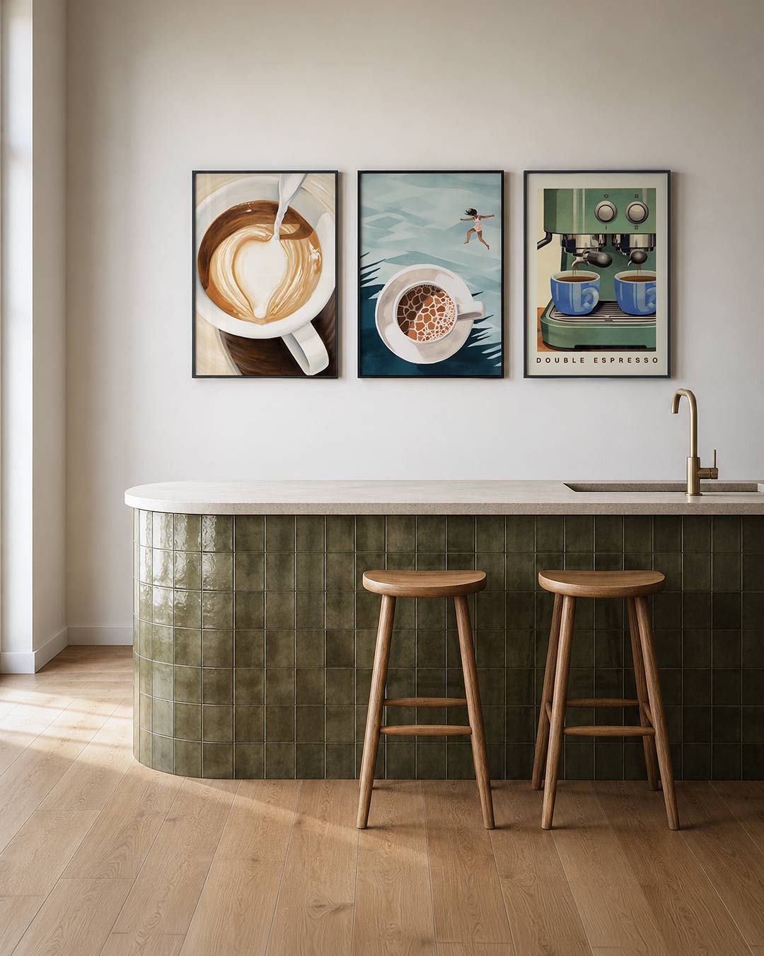 Koffiehart – een romige stroom melk vormt een hart in een kop koffie – weergave 2