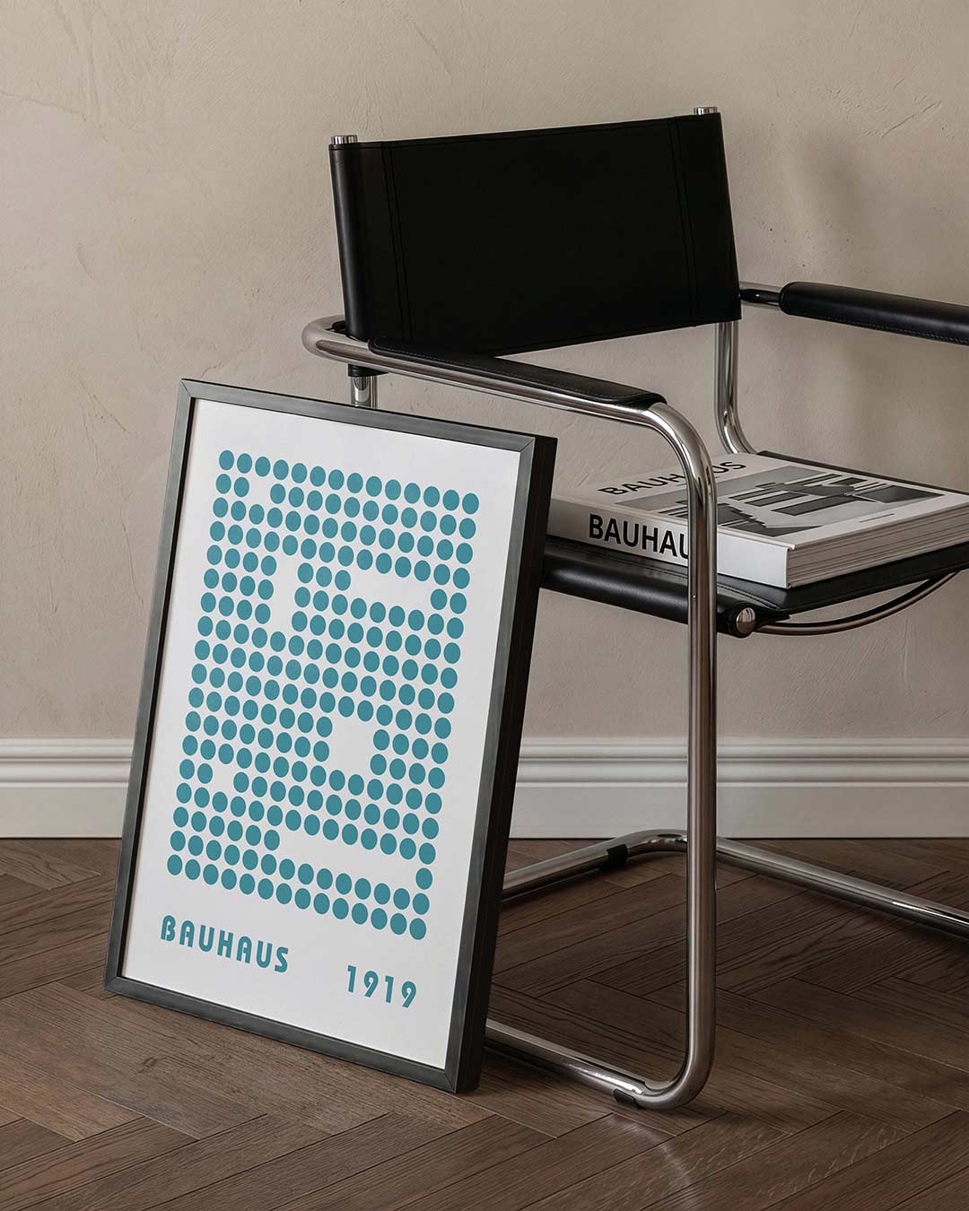 Cirkelpatroon blauw – staande Bauhaus poster voor aan de muur