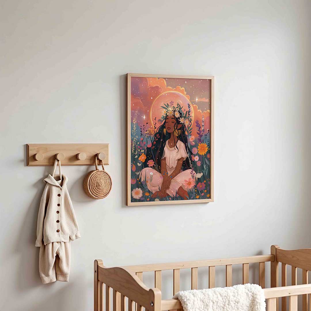 Bloemenkrans en zon – kinderposter in staand formaat