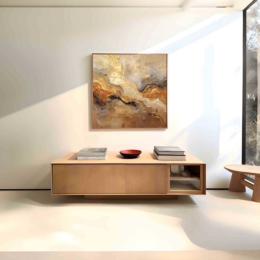 Gouden abstracte vormen – vierkante abstracte textuur wanddecoratie van WallArtistic