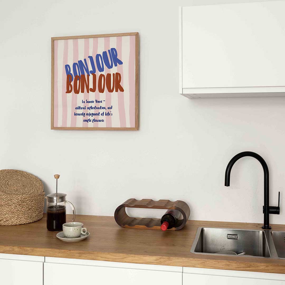Bonjour tekst – keukenposter in vierkant formaat