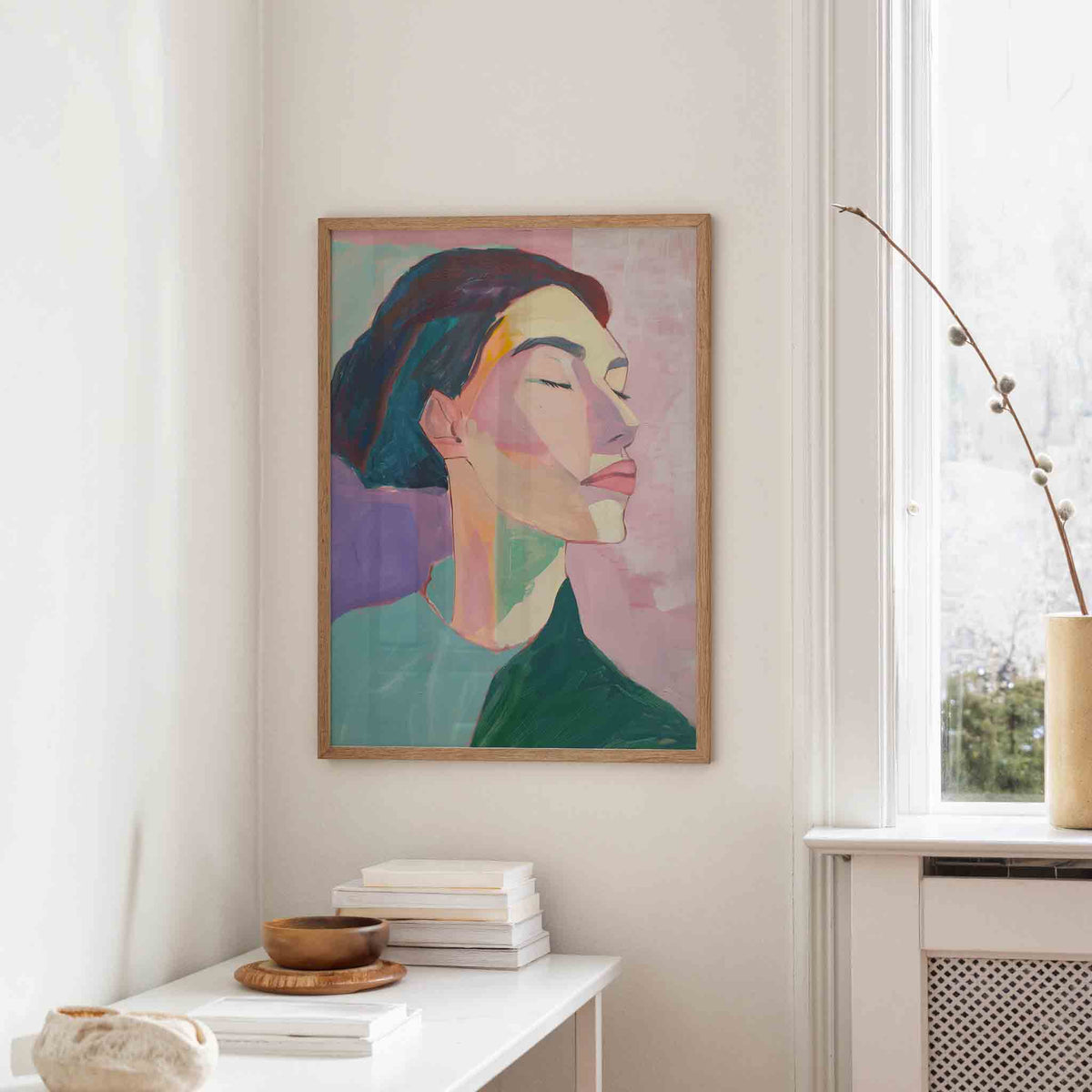Portret met gesloten ogen – staande hedendaagse wanddecoratie van WallArtistic
