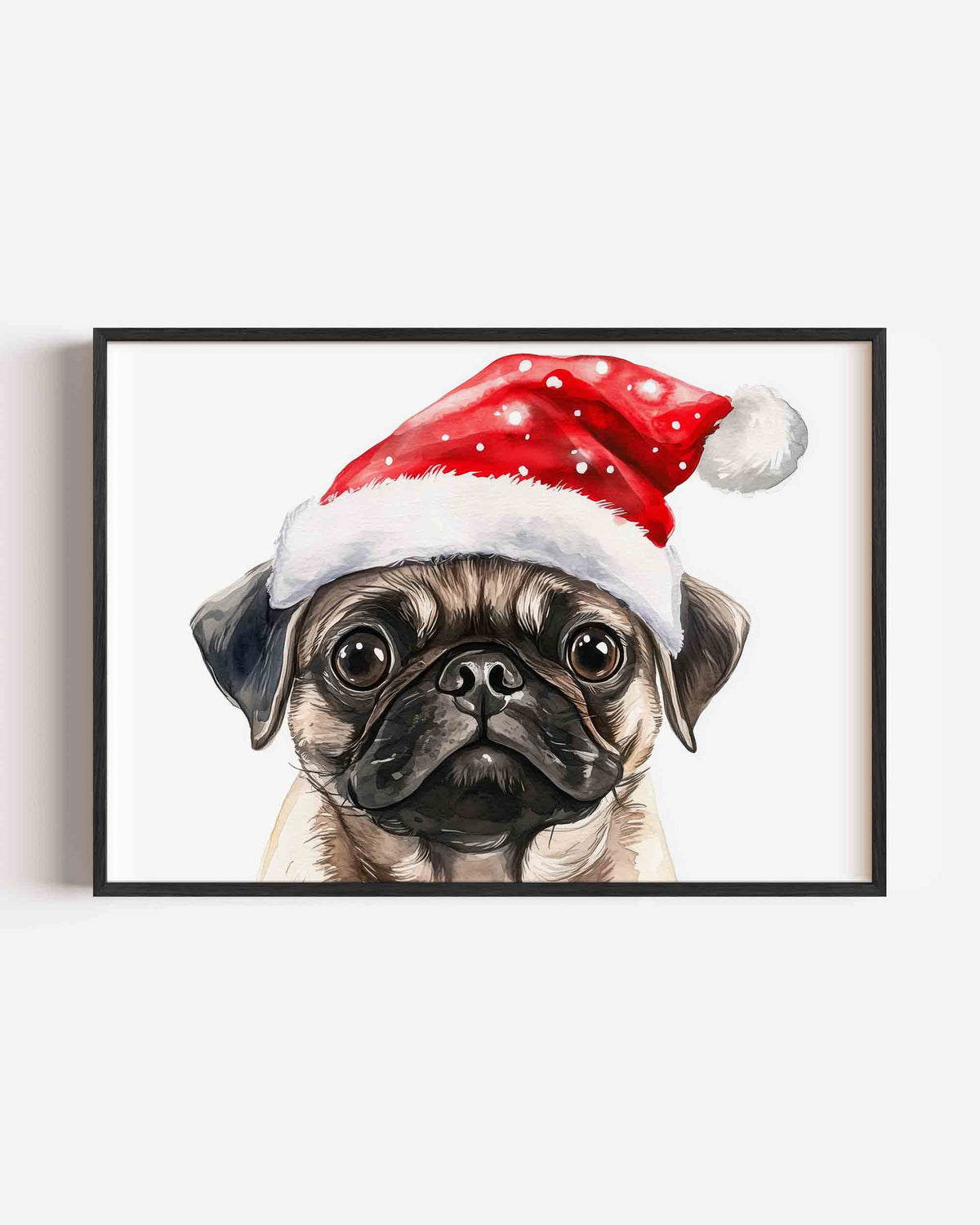 Mopshond met kerstmuts – landscape kinderposter als wanddecoratie