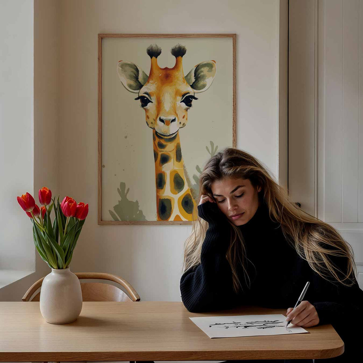 Vrolijke Giraffe Kunstposter – staande muurposter voor de kinderkamer