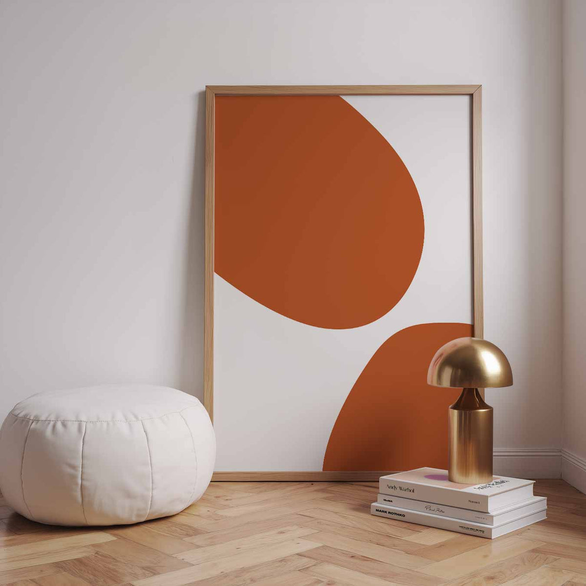 Abstracte Terracotta Vormen – staande kleurrijke abstracte wanddecoratie van WallArtistic