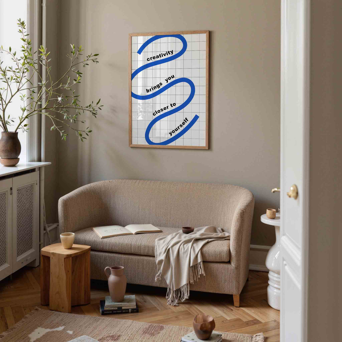 Creatieve blauwe lijn – rustige poster in staand formaat