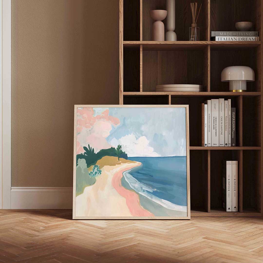 Strand en zee – vierkante design wanddecoratie van WallArtistic