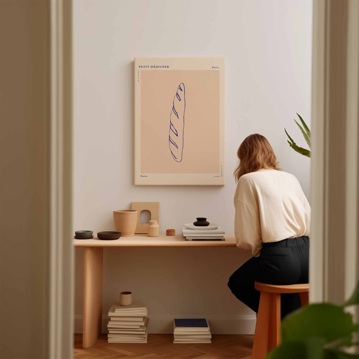 Minimalistische Baguette Illustratie – modern portret kunstwerk van WallArtistic