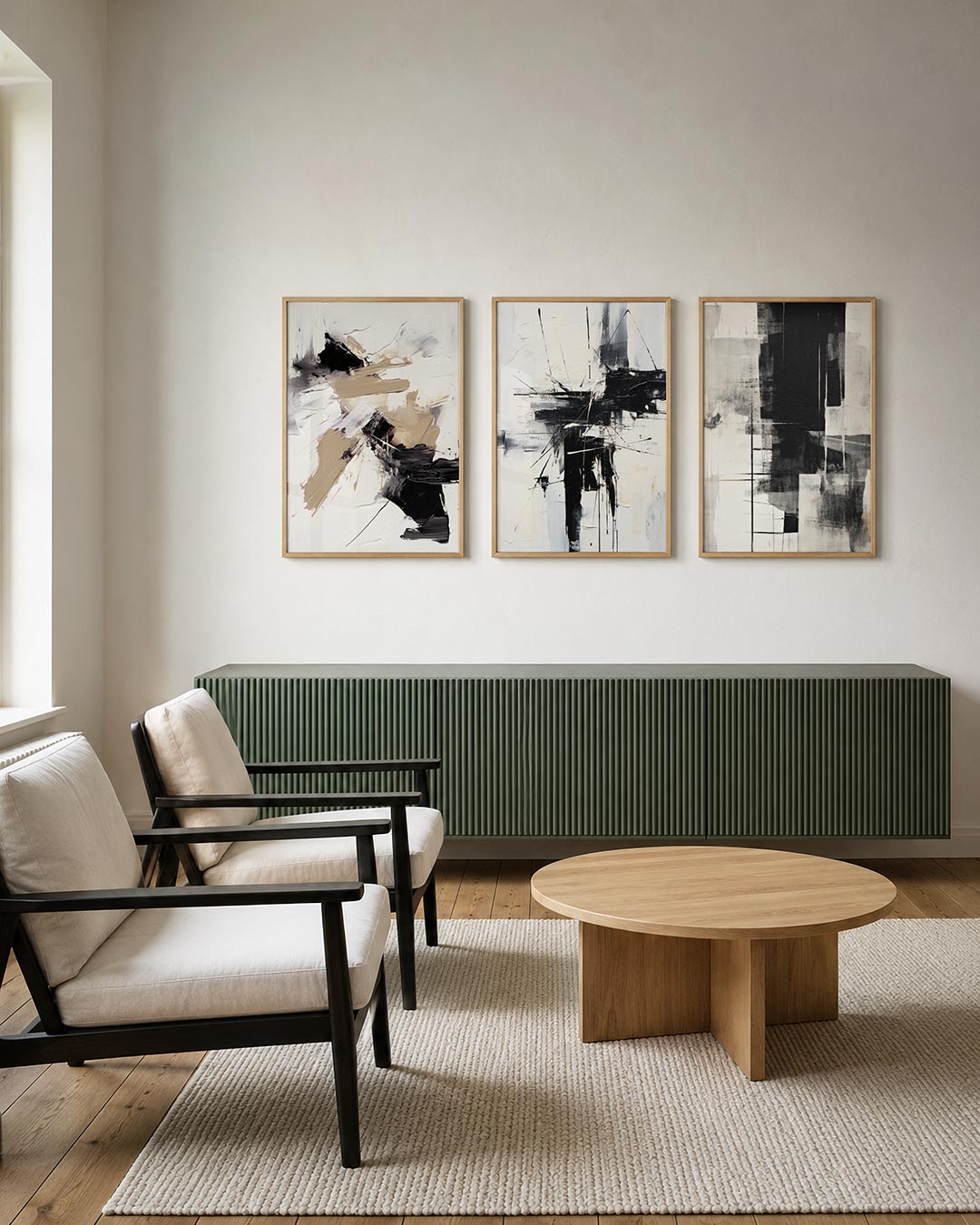 Dynamische kleurvlakken posterset – derde productweergave – deze driedelige postercombinatie toont een speelse mix van