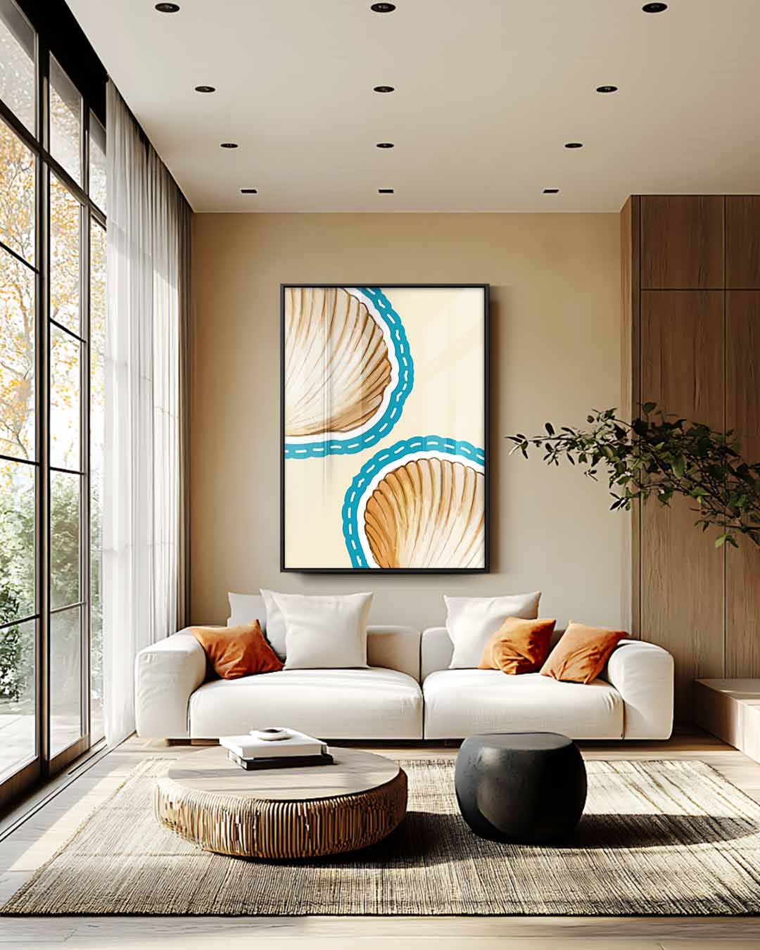 Schelpensymfonie – plexiglas wanddecoratie in portret formaat